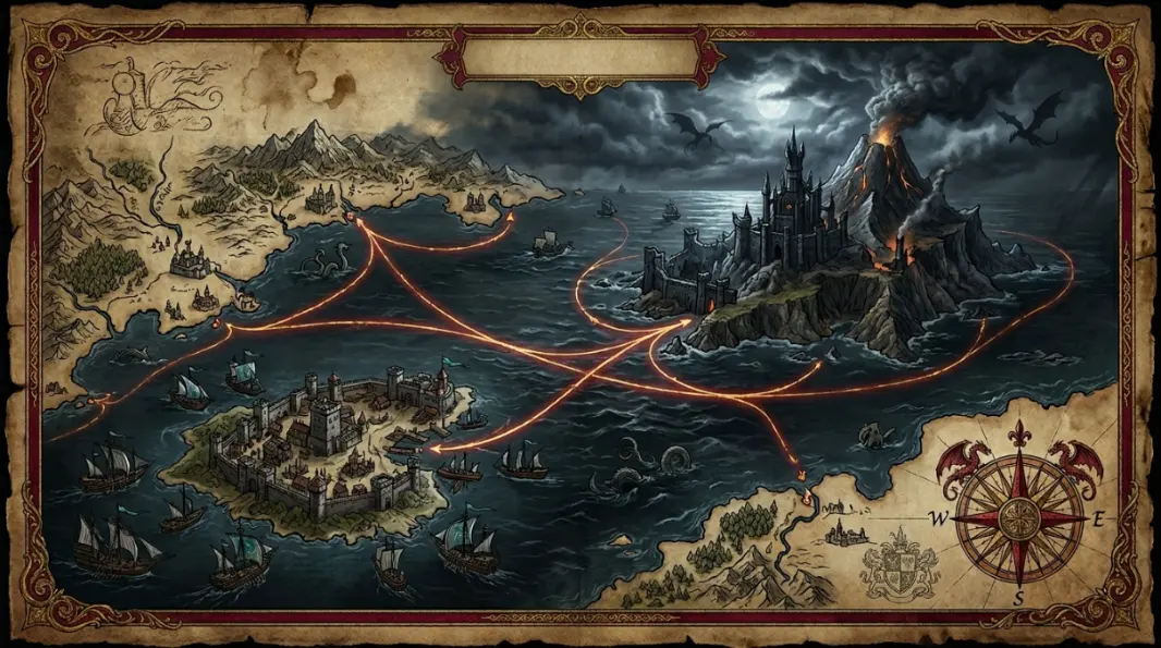 Cinematic dark sea and coast atmosphere representing the Blackwater Bay map near King&rsquo;s Landing and Dragonstone