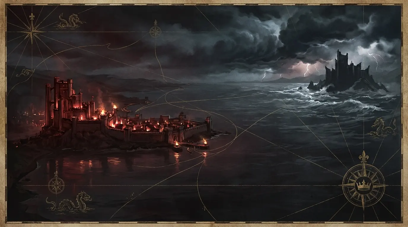 Dark fantasy sky and sea mood for a Blackwater Bay atlas side panel