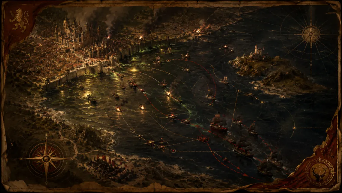 Stormy coastal route representing Stannis Baratheon&rsquo;s naval approach across Blackwater Bay toward King&rsquo;s Landing