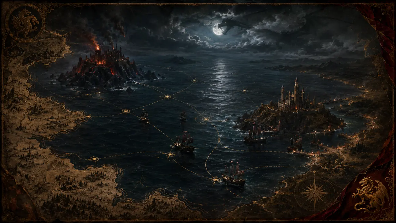 Blackwater Bay map location overview with dark sea and coastal atmosphere