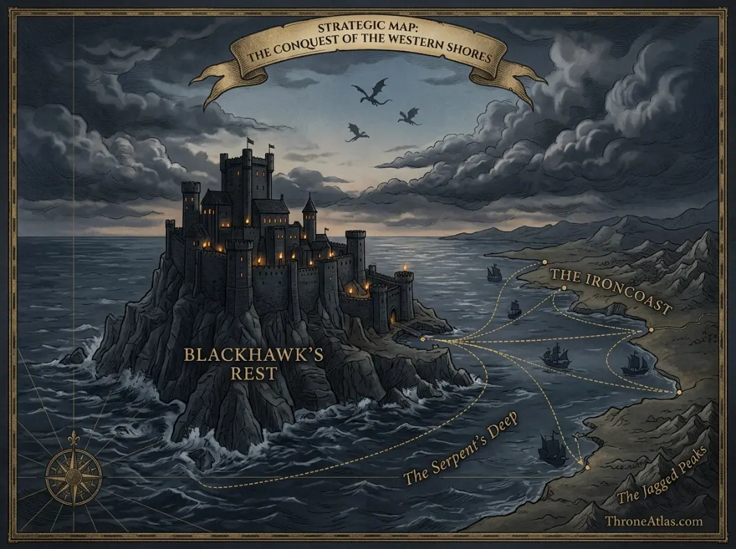 Medieval fortress at dusk representing Aegon's Conquest, Dragonstone, and the rise of the Iron Throne