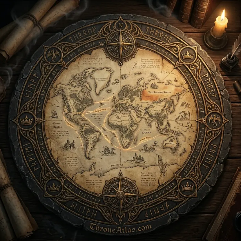 Ancient circular fantasy map artwork symbolizing Westeros, Essos, and hidden lore connections