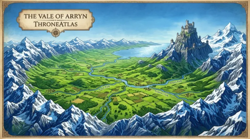 Political map showing Jon Arryn's connections between the Vale of Arryn and King's Landing &mdash; House Arryn map Westeros