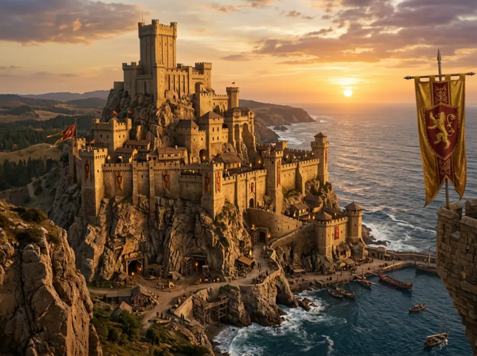 Golden cliff fortress representing House Lannister and Casterly Rock