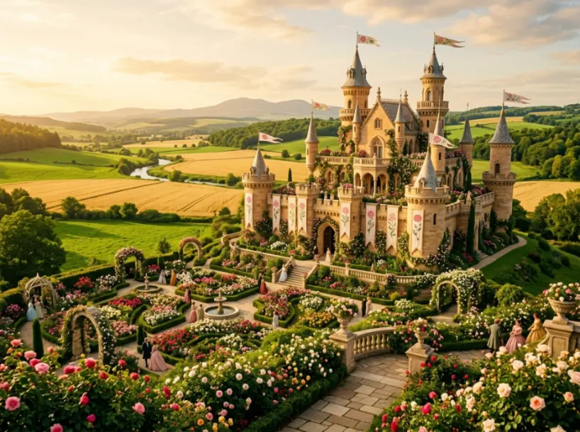 Fertile castle garden representing House Tyrell and Highgarden