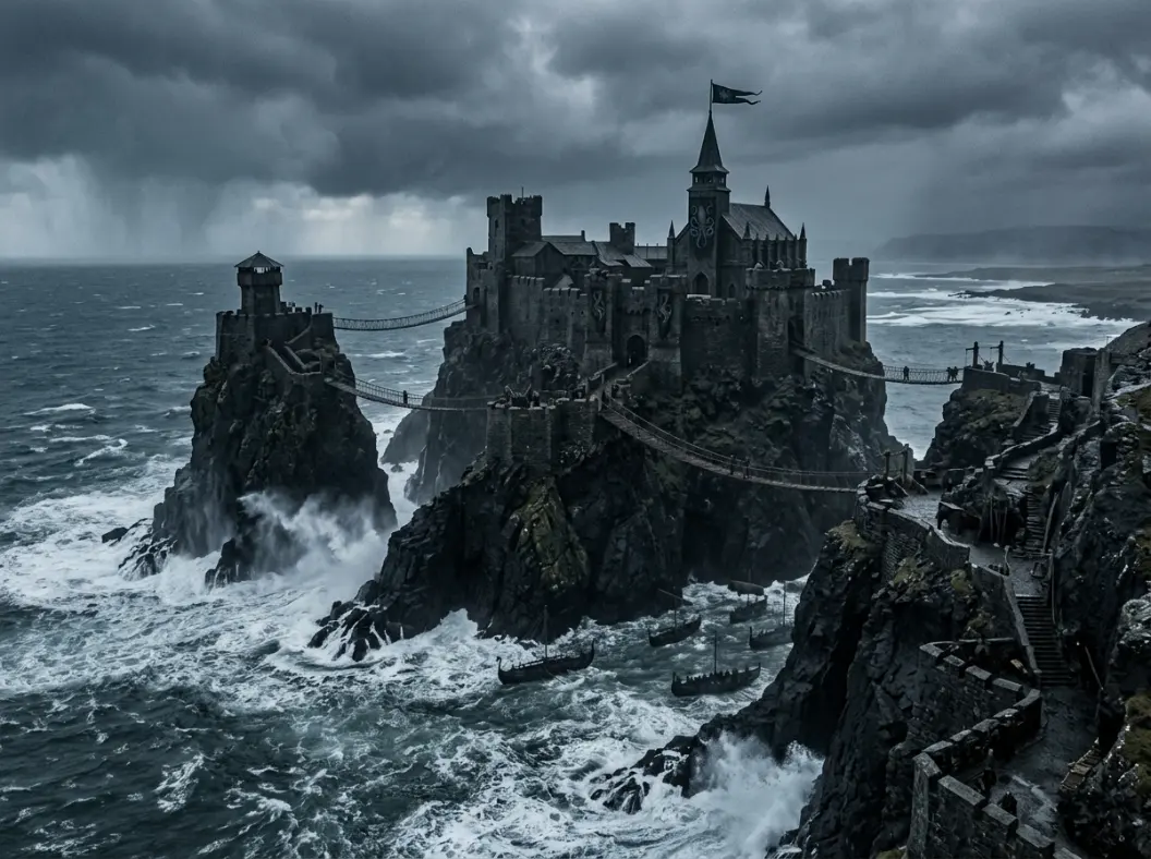 Rocky island fortress representing House Greyjoy and Pyke