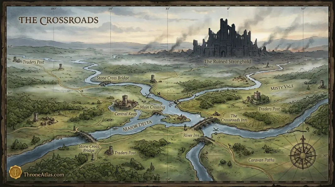Dramatic rocky island fortress surrounded by stormy sea &mdash; representing Dragonstone, the Targaryen stronghold on the Westeros map at the mouth of Blackwater Bay
