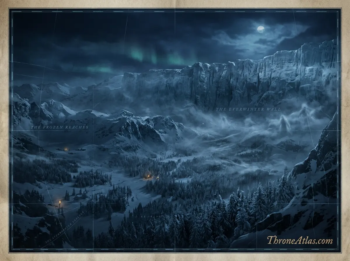 Dark snowy night sky representing the Long Night, White Walkers, the Wall, and northern prophecy