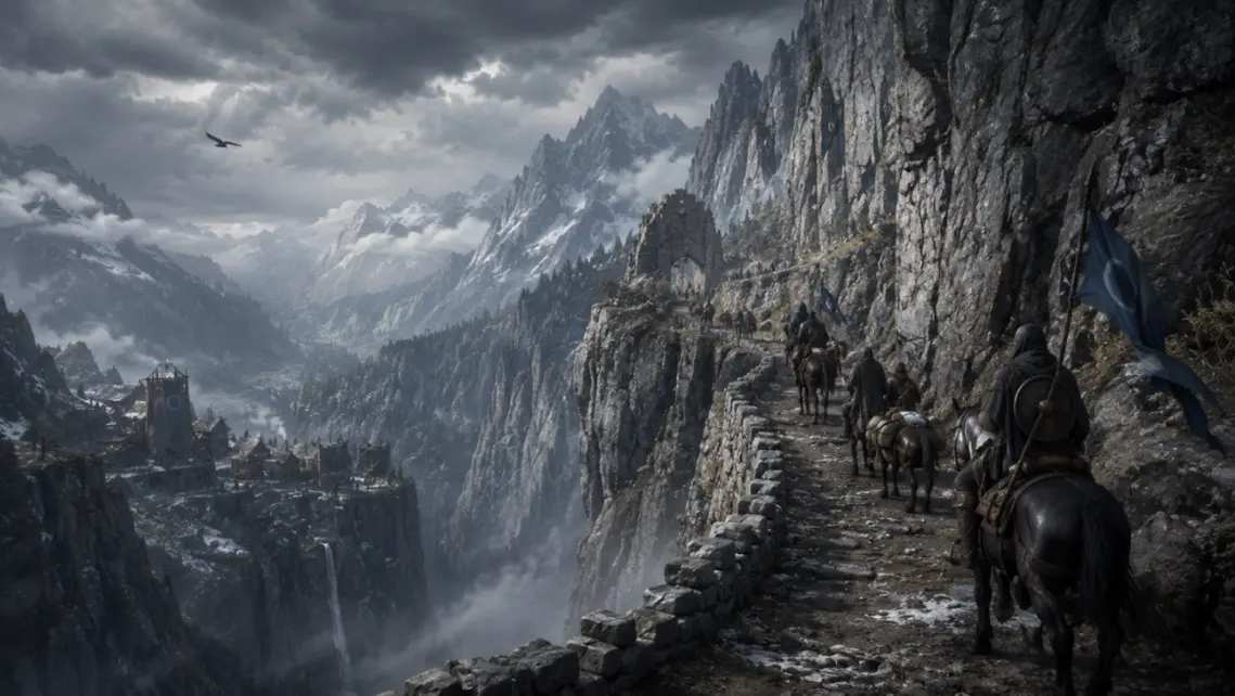 The High Road through the Mountains of the Moon &mdash; dangerous route into the Vale of Arryn on the House Arryn map