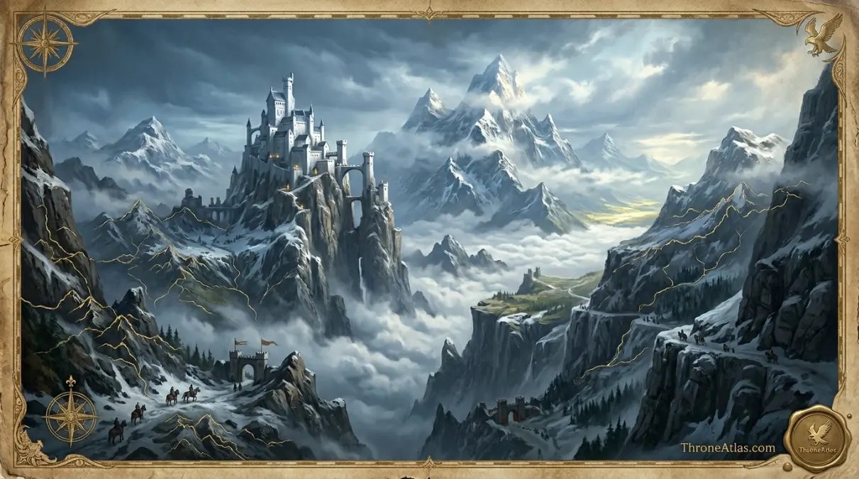 Massive icy glacier wall representing The Wall in Westeros &mdash; the 700-foot-high ice barrier that marks the northern boundary of the Seven Kingdoms on the Westeros map