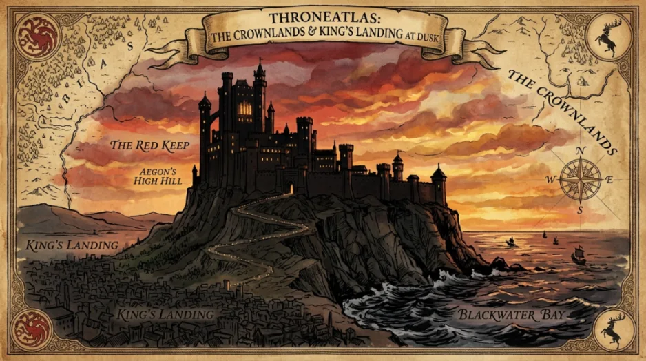 Battle of Blackwater Map route and travel corridor reference image in Westeros style