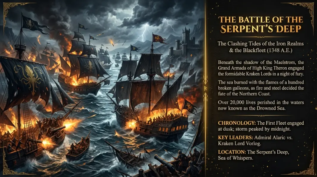 Battle of the Gullet map mood image showing a stormy sea route between Dragonstone and Driftmark