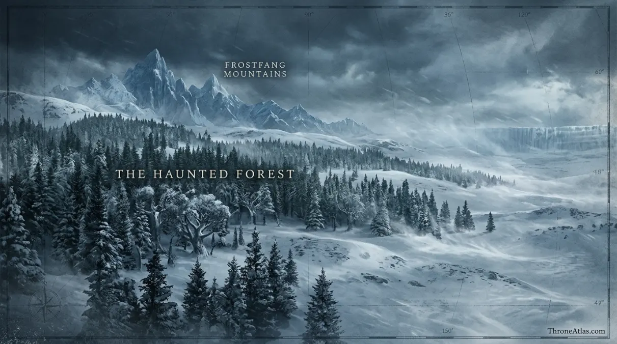 Beyond the Wall Map cinematic atlas image for ThroneAtlas in dark gold style