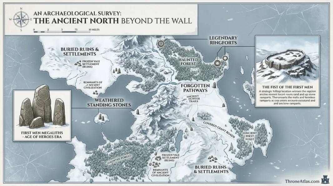 Beyond the Wall Map historical lore image with dark fantasy geography mood