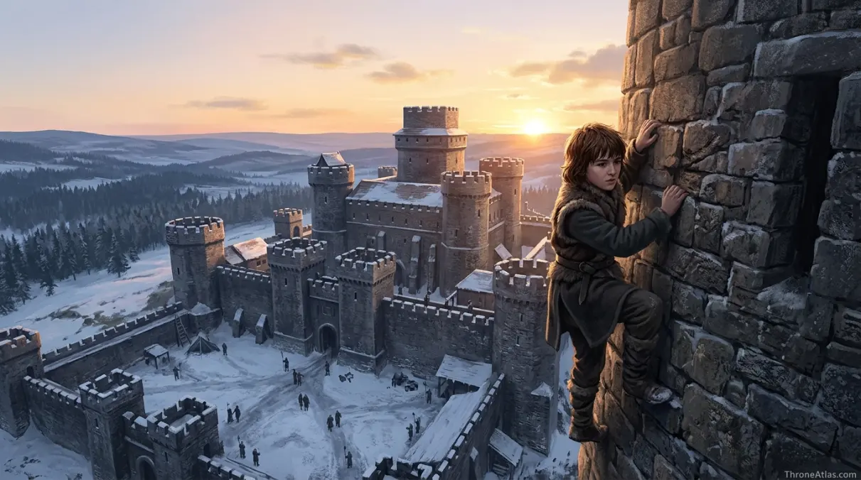 Bran Stark journey map mood image showing dark ancient forest and memory route beyond the Wall