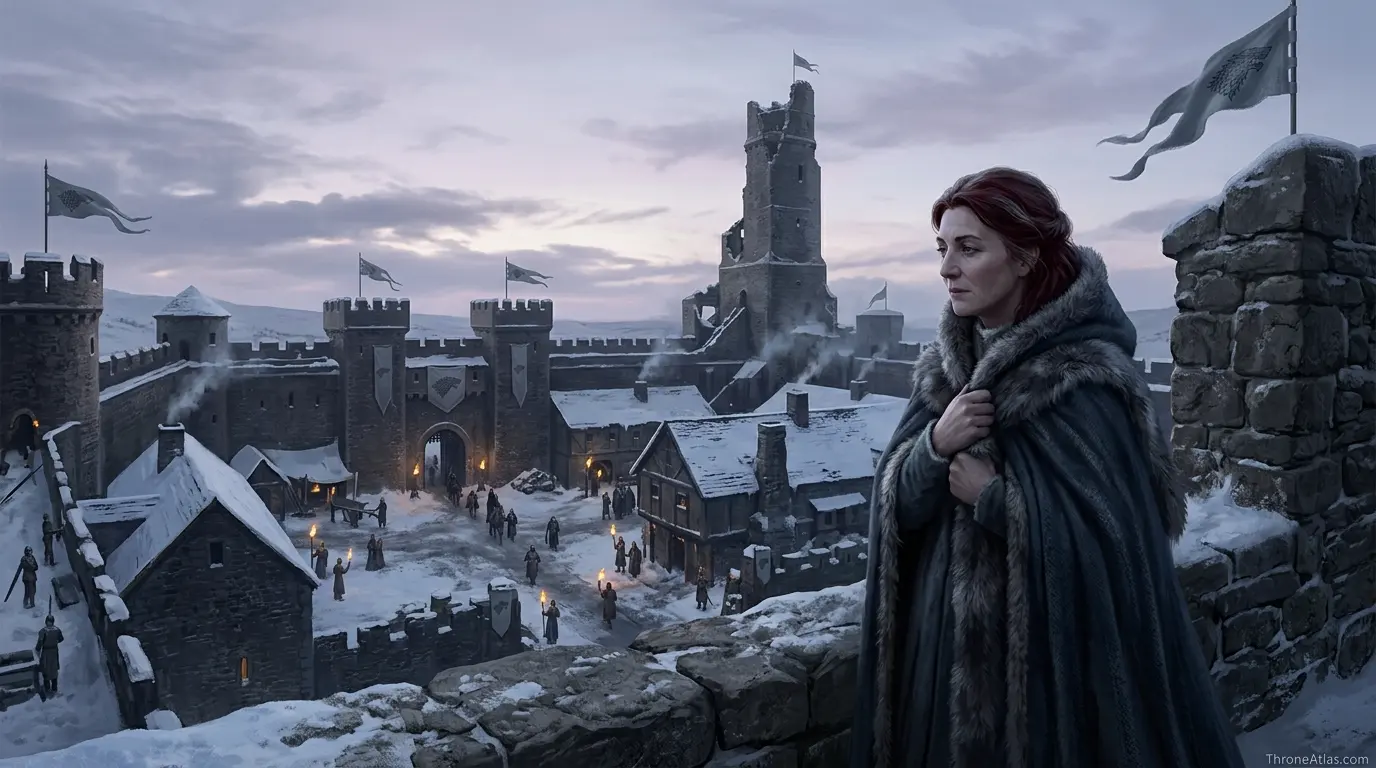 Catelyn Stark journey map mood image showing Riverlands waterways and road routes