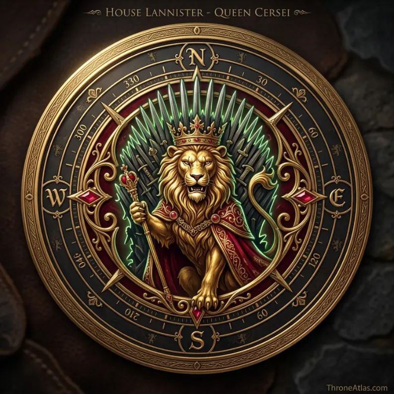Cersei Lannister Power Map compass rose for ThroneAtlas route guide