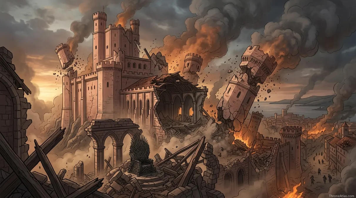 Wildfire conspiracy dark atmosphere image for Cersei Lannister map