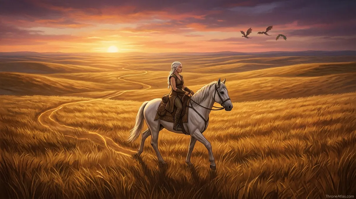 Daenerys Targaryen journey map mood image showing a desert city and exile route across Essos