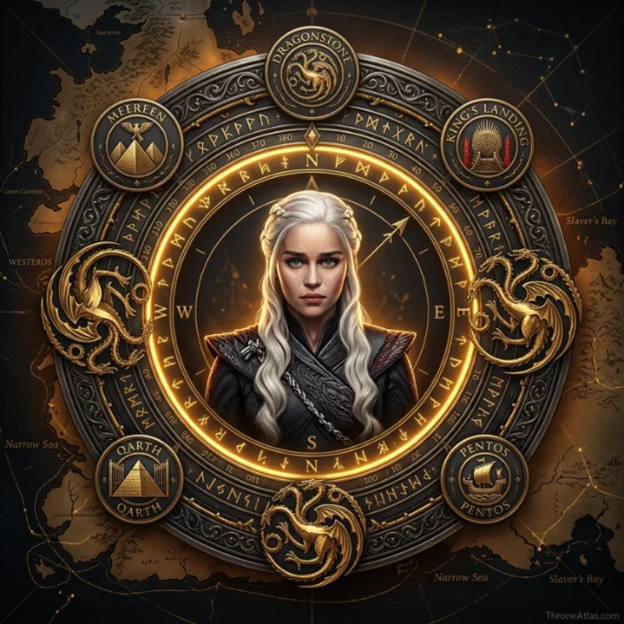 Daenerys Targaryen Journey Map compass rose for ThroneAtlas route guide