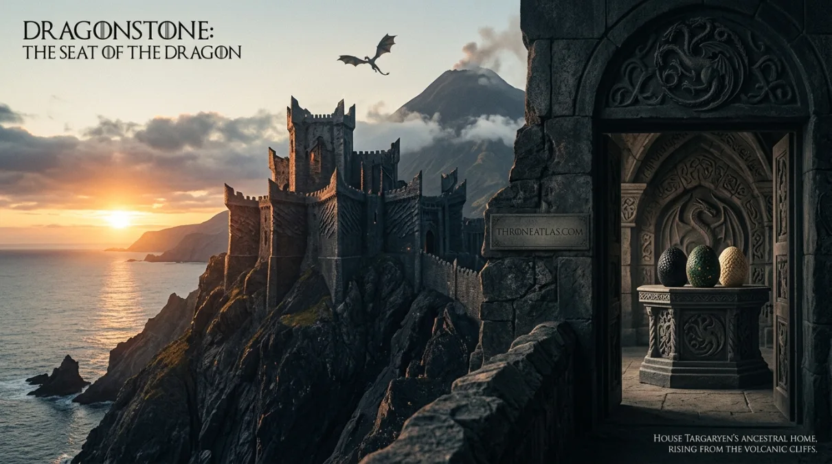 Dragonstone and Dragonmont night image for dragons of House of the Dragon map