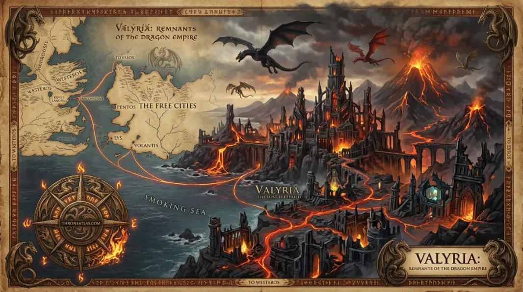 Valyrian dragon route and Essos origin image for Targaryen dragon map