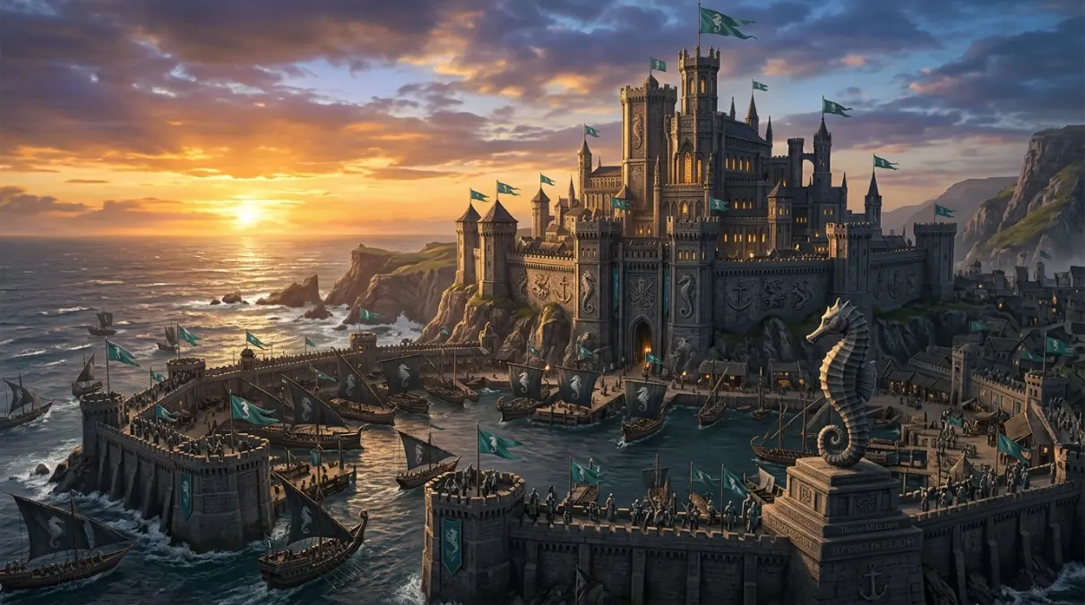 High Tide and Driftmark island route image in ThroneAtlas dark fantasy map style