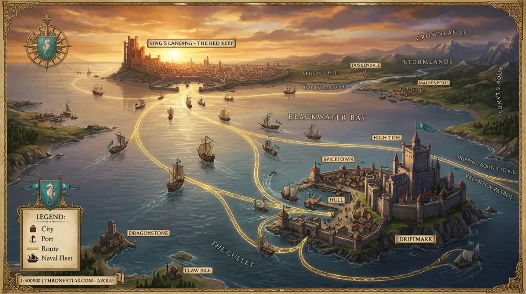 Gullet sea route image between Driftmark and Dragonstone for House Velaryon map