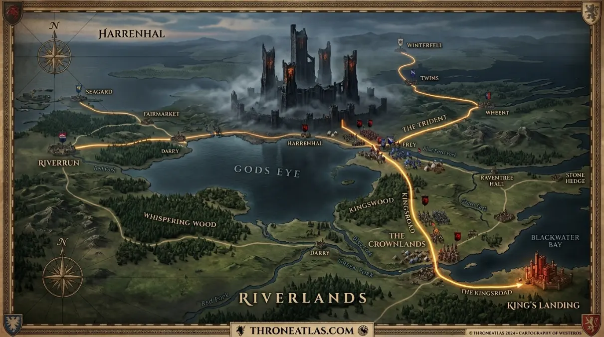 Harrenhal Map cinematic atlas image for ThroneAtlas in dark gold style