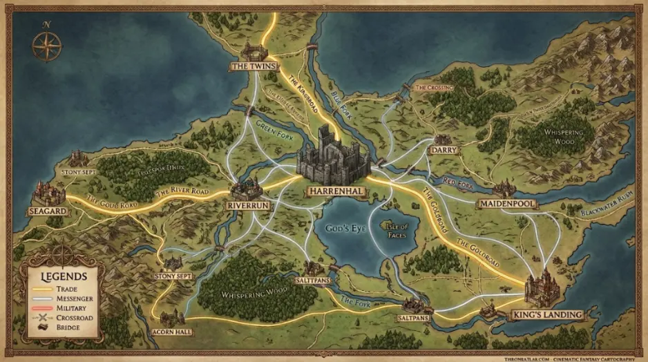 Harrenhal Map key location context image with medieval map atmosphere