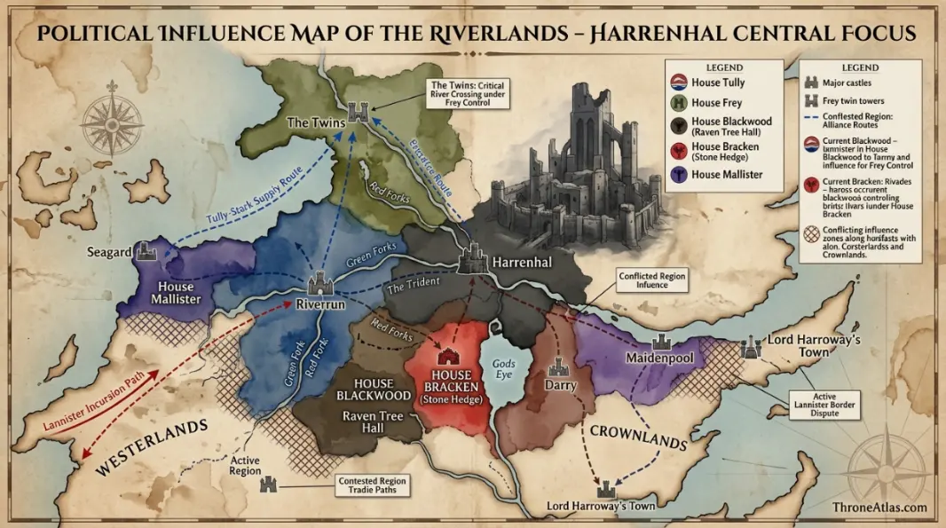 Harrenhal Map route and travel corridor reference image in Westeros style