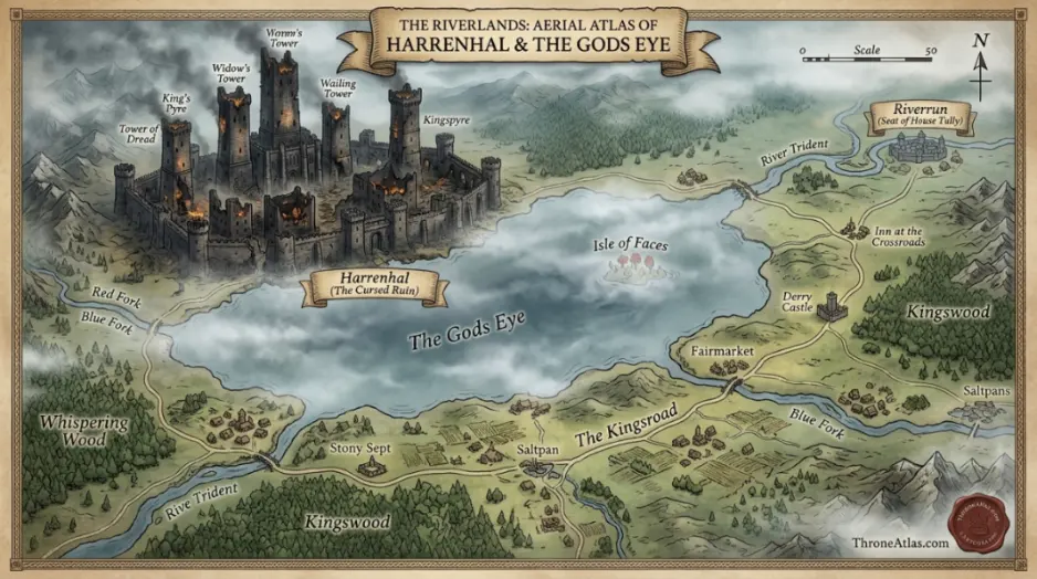 Harrenhal Map historical lore image with dark fantasy geography mood