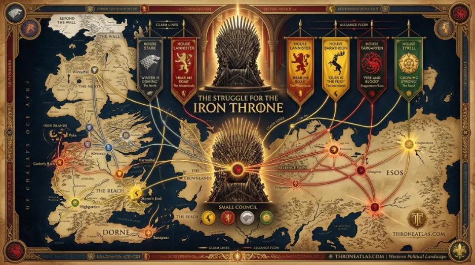 Iron Throne Location Guide historical lore image with dark fantasy geography mood