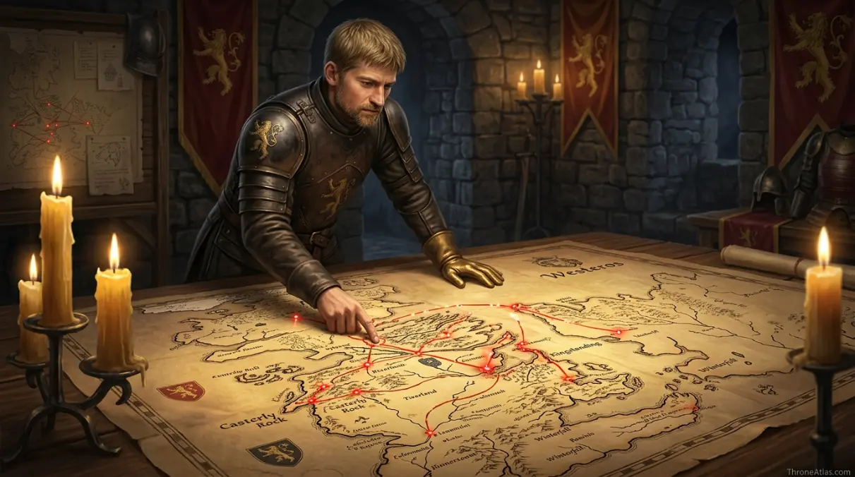 Jaime Lannister journey map mood image showing riverlands road and redemption route