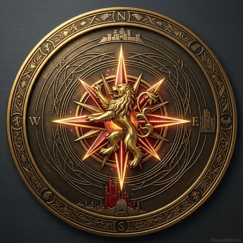 Jaime Lannister Journey Map compass rose for ThroneAtlas route guide