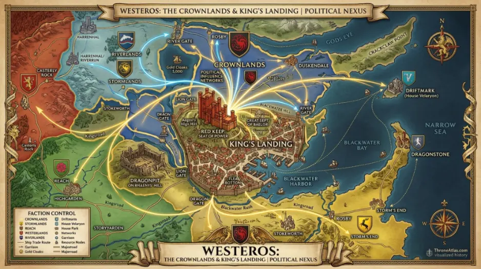 King&rsquo;s Landing Map historical lore image with dark fantasy geography mood