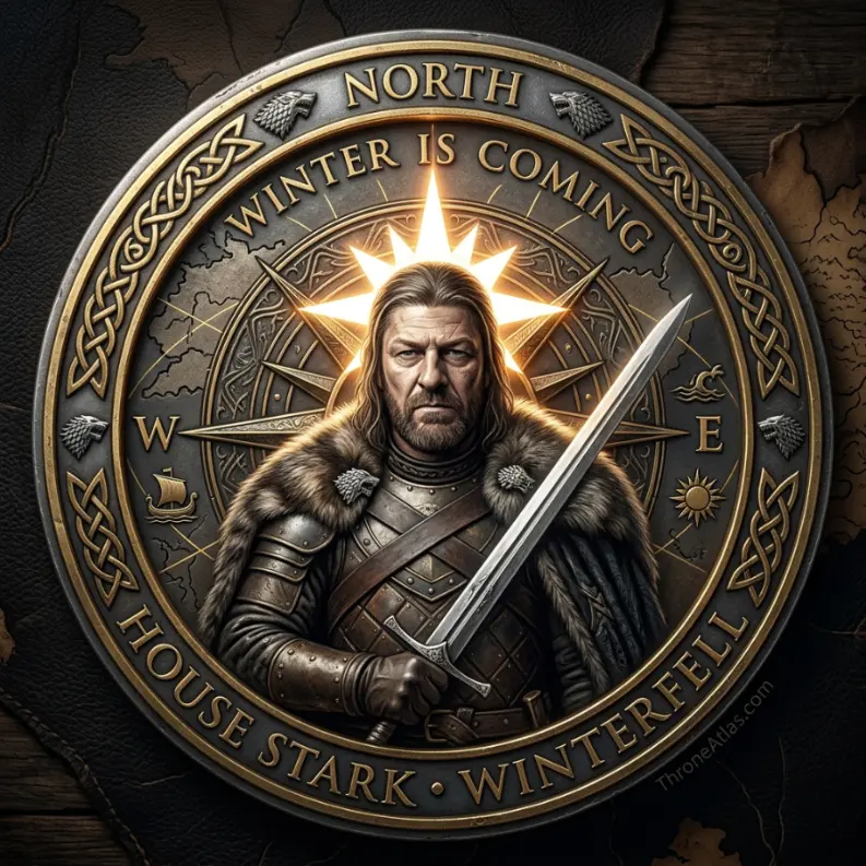 Ned Stark Journey Map compass rose for ThroneAtlas route guide