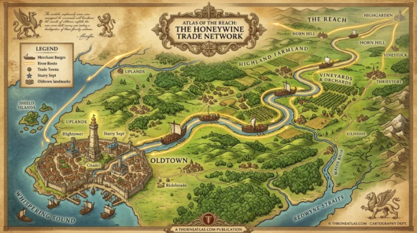 Oldtown Map route and travel corridor reference image in Westeros style