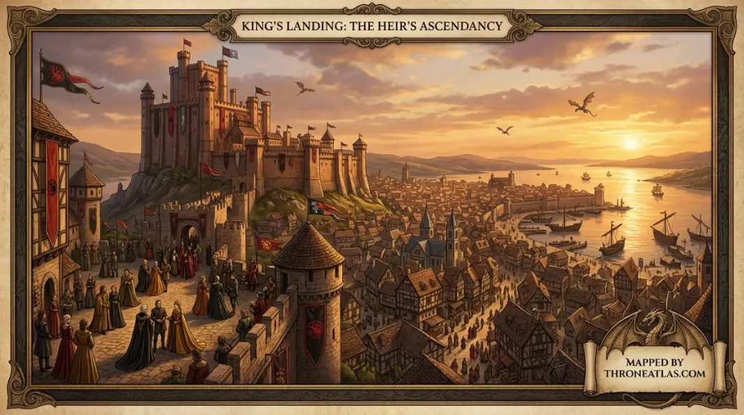 Rhaenyra Targaryen locations map mood image showing Dragonstone style coastal route and island power