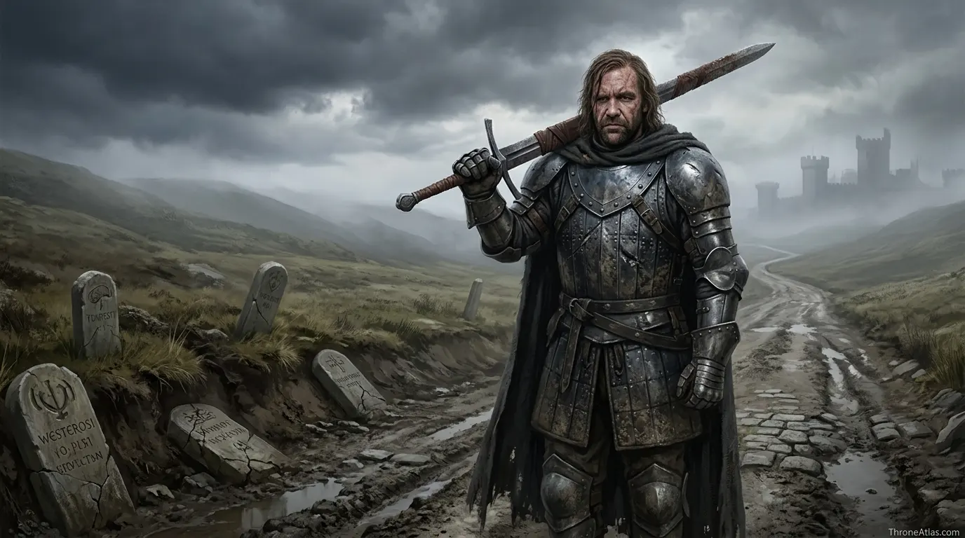 Sandor Clegane journey map mood image showing a dark city wall like King&rsquo;s Landing
