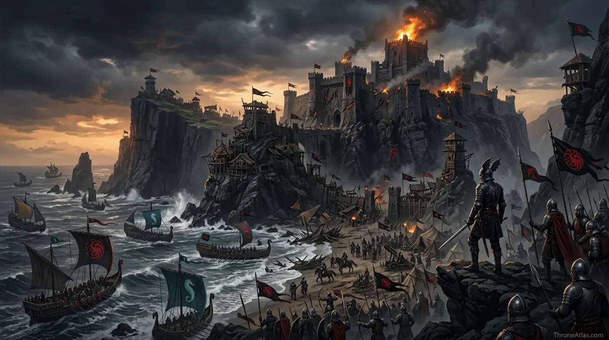 Stepstones map mood image showing rugged island cliffs and Narrow Sea war route terrain