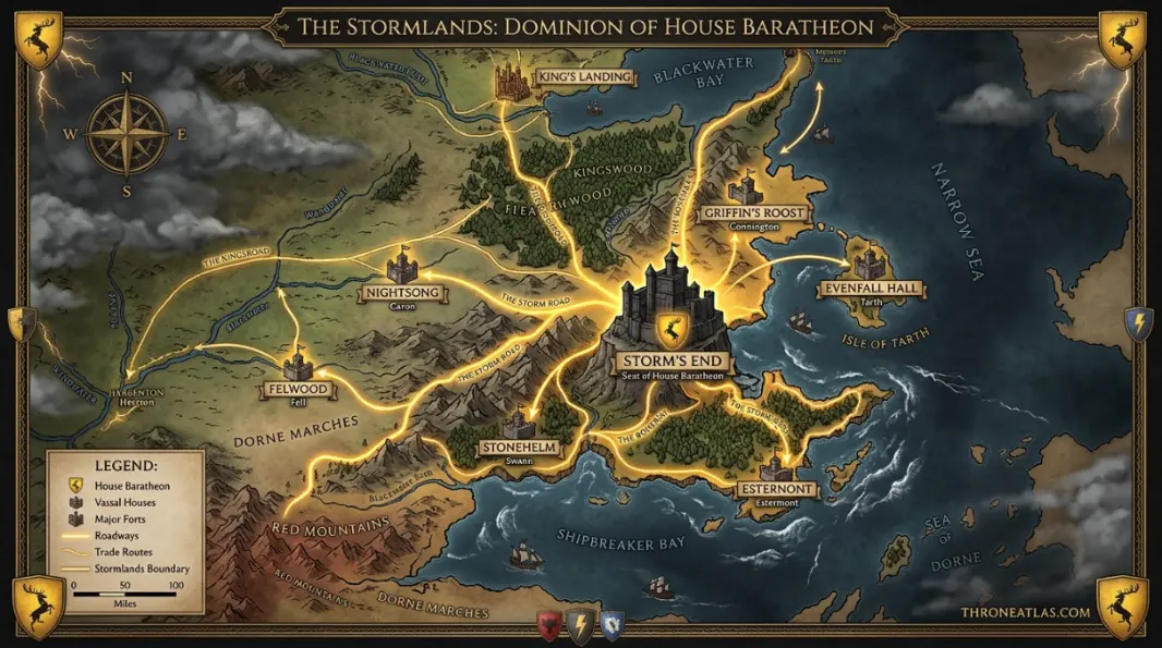 Storm&rsquo;s End Map historical lore image with dark fantasy geography mood