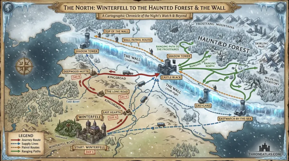 The Wall Map route and travel corridor reference image in Westeros style