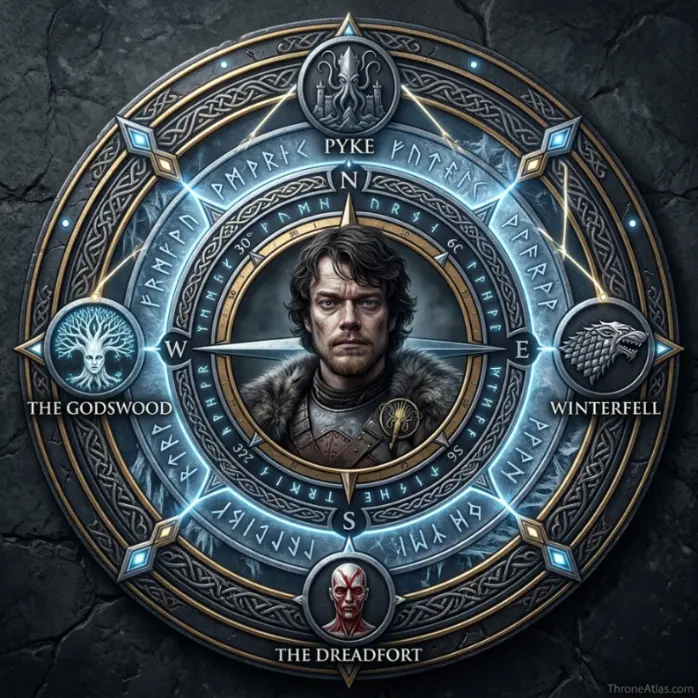 Theon Greyjoy Journey Map compass rose for ThroneAtlas map guide