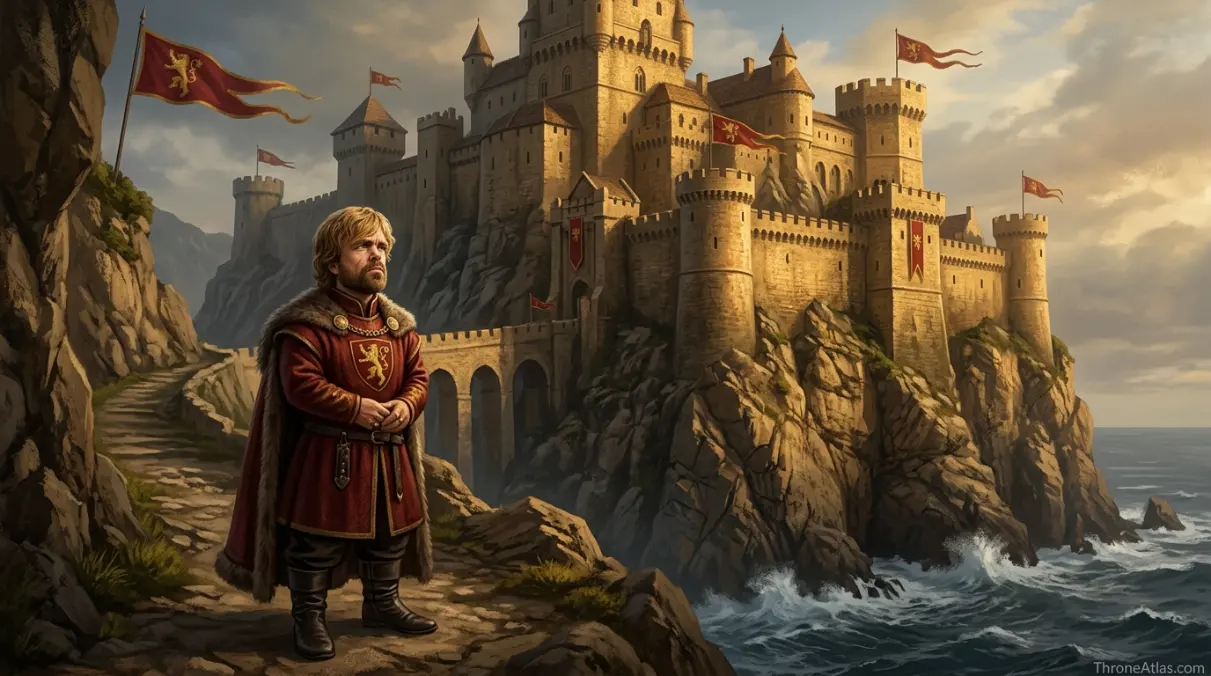 Tyrion Lannister journey map mood image showing an old western castle and political road
