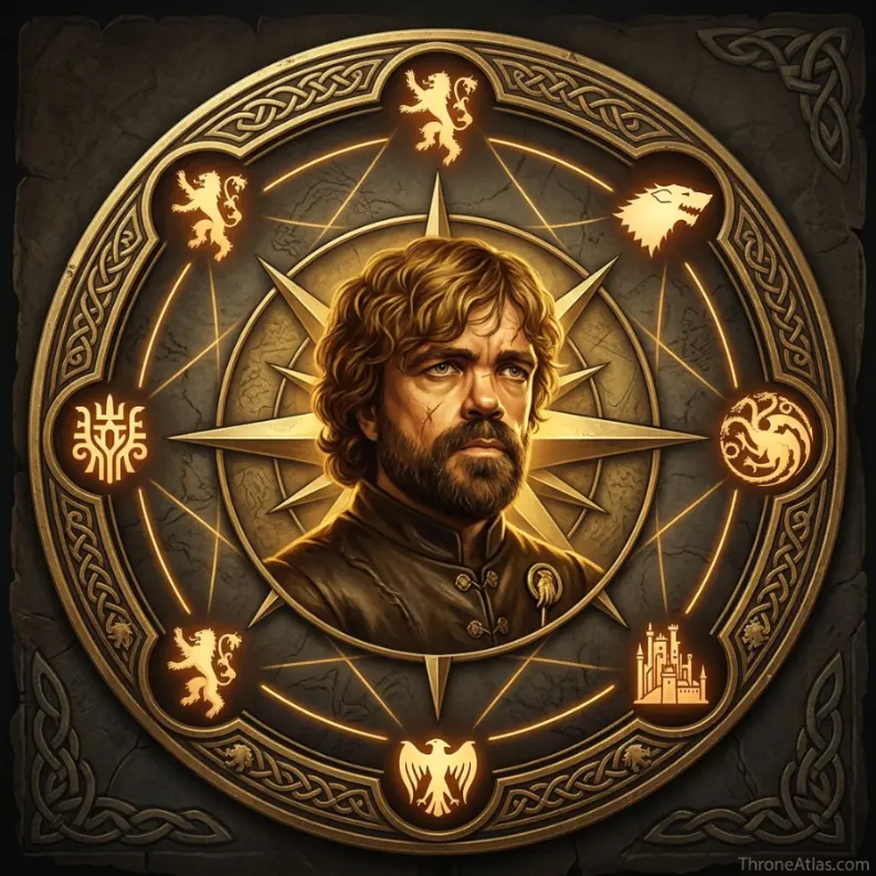 Tyrion Lannister Journey Map compass rose for ThroneAtlas route guide