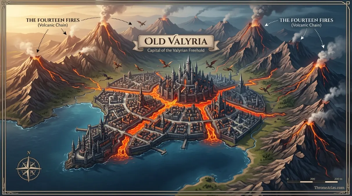 Valyria Map cinematic atlas image for ThroneAtlas in dark gold style