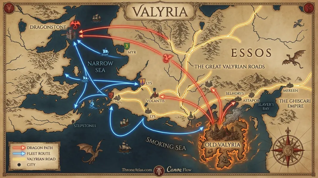 Valyria Map key location context image with medieval map atmosphere