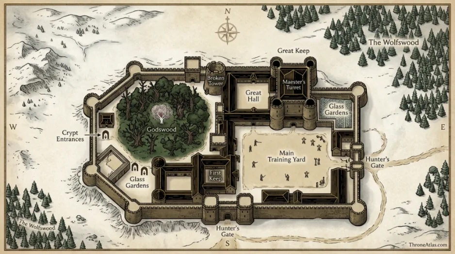 Winterfell Map location image for Great Keep in ThroneAtlas guide