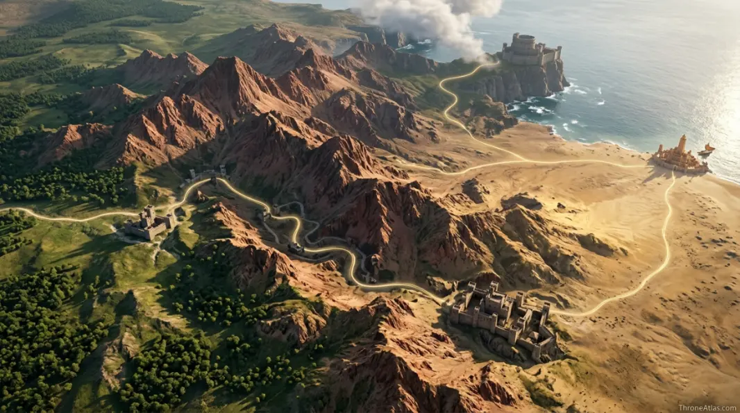 Boneway map compass and route orientation for Dorne / Stormlands Border